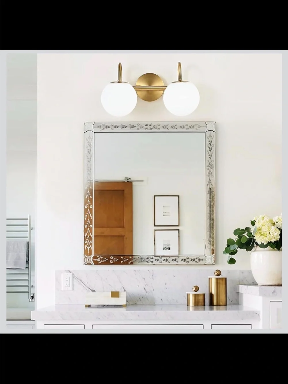 Modern 2-Light Bathroom Vanity Light - Brushed Brass & Globe Shade - New in Box